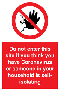 PA6034: Do not enter this site if you think you have Coronavirus or someone in your household is self-isolating
