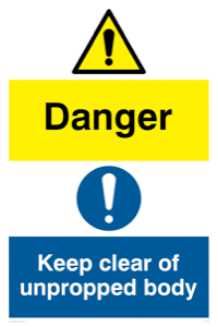 CV138: danger keep clear of unpropped body