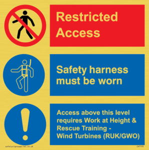 CA7155: Restricted access. Safety harness must be worn. Access above this level