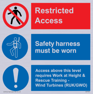 CA7155: Restricted access. Safety harness must be worn. Access above this level