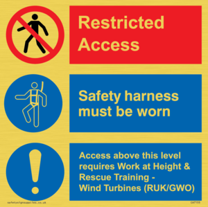 CA7155: Restricted access. Safety harness must be worn. Access above this level