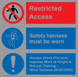 CA7155: Restricted access. Safety harness must be worn. Access above this level