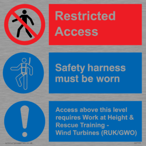 CA7155: Restricted access. Safety harness must be worn. Access above this level