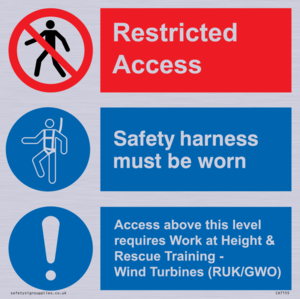 CA7155: Restricted access. Safety harness must be worn. Access above this level