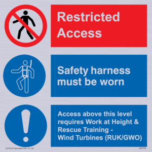 CA7155: Restricted access. Safety harness must be worn. Access above this level