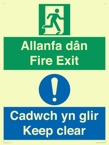 CB16437: Welsh English Bilingual Allanfa dân Cadwch yn glir / Fire exit Keep clear