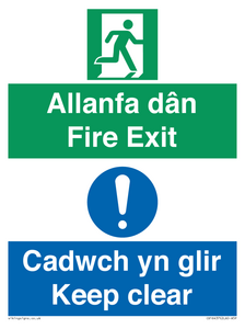 CB16437: Welsh English Bilingual Allanfa dân Cadwch yn glir / Fire exit Keep clear