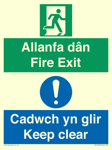 CB16437: Welsh English Bilingual Allanfa dân Cadwch yn glir / Fire exit Keep clear