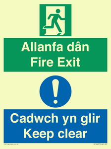 CB16437: Welsh English Bilingual Allanfa dân Cadwch yn glir / Fire exit Keep clear