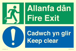 CB16437: Welsh English Bilingual Allanfa dân Cadwch yn glir / Fire exit Keep clear