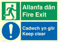 CB16437: Welsh English Bilingual Allanfa dân Cadwch yn glir / Fire exit Keep clear