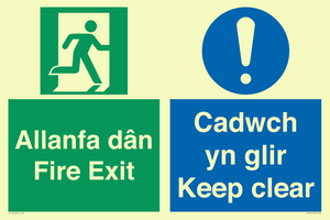 CB16437: Welsh English Bilingual Allanfa dân Cadwch yn glir / Fire exit Keep clear