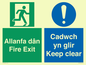 CB16437: Welsh English Bilingual Allanfa dân Cadwch yn glir / Fire exit Keep clear