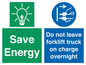 CC10653: Save Energy - Do not leave forklift truck on charge overnight