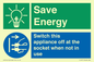 CC10711: Save Energy, Switch this appliance off at the socket when not in use