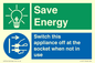 CC10711: Save Energy, Switch this appliance off at the socket when not in use