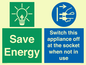 CC10711: Save Energy, Switch this appliance off at the socket when not in use