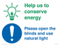 CC10736: Help us to conserve energy - Open the blinds and use natural light