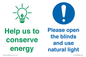 CC10736: Help us to conserve energy - Open the blinds and use natural light