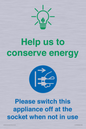 CC10740: Help us to conserve energy - Unplug the kettle when finished