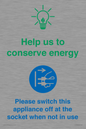 CC10740: Help us to conserve energy - Unplug the kettle when finished