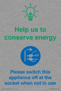 CC10740: Help us to conserve energy - Unplug the kettle when finished