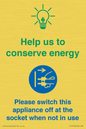 CC10746: Help us to conserve energy - Switch this appliance off at the socket when not in use