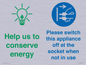 CC10746: Help us to conserve energy - Switch this appliance off at the socket when not in use