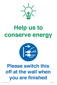 CC10748: Help us to conserve energy - Switch this off at the wall when you are finished