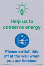 CC10748: Help us to conserve energy - Switch this off at the wall when you are finished