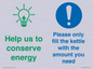 CC10750: Help us to conserve energy - Only fill the kettle with the amount you need