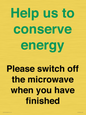 CC10764: Help us to conserve energy - Please switch off the microwave when you have finished