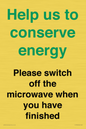 CC10764: Help us to conserve energy - Please switch off the microwave when you have finished