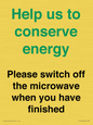 CC10764: Help us to conserve energy - Please switch off the microwave when you have finished