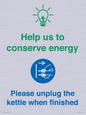 CC10766: Help us to conserve energy - Please unplug the kettle when finished