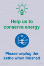 CC10766: Help us to conserve energy - Please unplug the kettle when finished