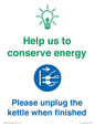 CC10766: Help us to conserve energy - Please unplug the kettle when finished