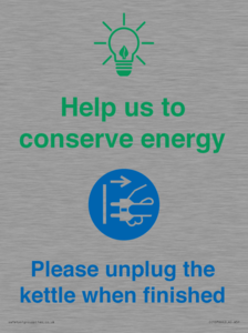 CC10766: Help us to conserve energy - Please unplug the kettle when finished