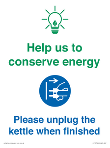 CC10766: Help us to conserve energy - Please unplug the kettle when finished