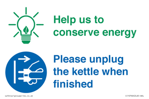 CC10766: Help us to conserve energy - Please unplug the kettle when finished