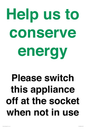 CC10768: Help us to conserve energy - Please switch this appliance off at the socket when not in use