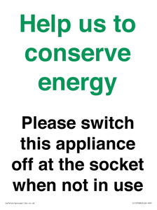 CC10768: Help us to conserve energy - Please switch this appliance off at the socket when not in use
