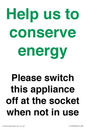 CC10768: Help us to conserve energy - Please switch this appliance off at the socket when not in use