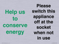 CC10768: Help us to conserve energy - Please switch this appliance off at the socket when not in use
