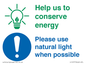 CC10777: Help us to conserve energy - Please use natural light when possible