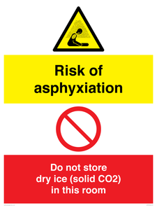 CH7557: Risk of asphyxiation. Do not store dry ice (solid CO2) in this room