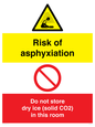 CH7557: Risk of asphyxiation. Do not store dry ice (solid CO2) in this room