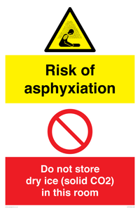 CH7557: Risk of asphyxiation. Do not store dry ice (solid CO2) in this room