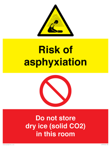 CH7557: Risk of asphyxiation. Do not store dry ice (solid CO2) in this room