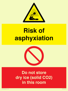 CH7557: Risk of asphyxiation. Do not store dry ice (solid CO2) in this room